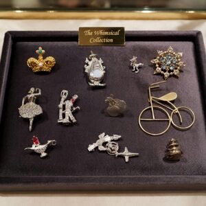 12 Mixed Metal Mini Pins and Charms - Gold & Silver